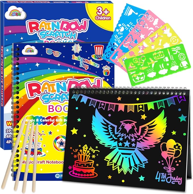 ZMLM Scratch Paper Art-Crafts Gift: 2 Pack Rainbow Notebooks Supplies Toys by ZMLM