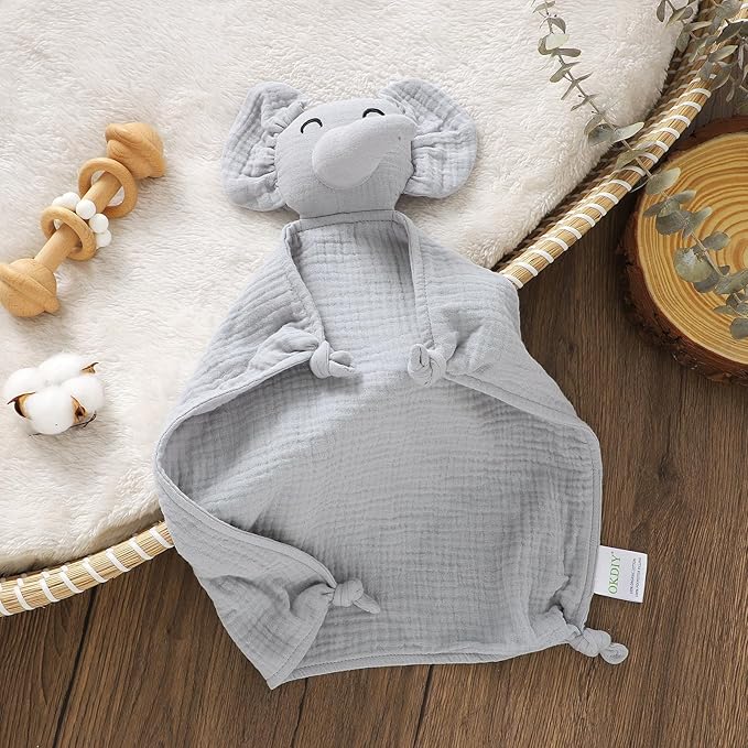 Organic Elephant Loveys for Babies,Muslin Baby Security Blankets for Babies,Soft Elephant Baby Stuffed Animals for Newborn,Baby Gift for Boys and Girls (Grey)