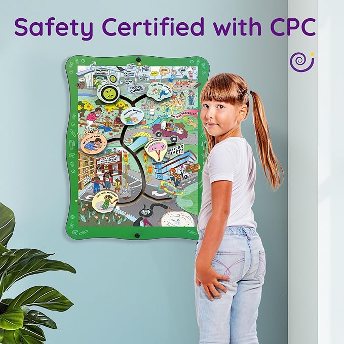 Safety Road Sensory Wall Panel for Kids 24+ Months – Interactive Toddler Wall Activity Toy w/ 6 Non-Removable Figures – Kid Busy Board for Classrooms, Daycares, Pediatric Offices – 22"x16"