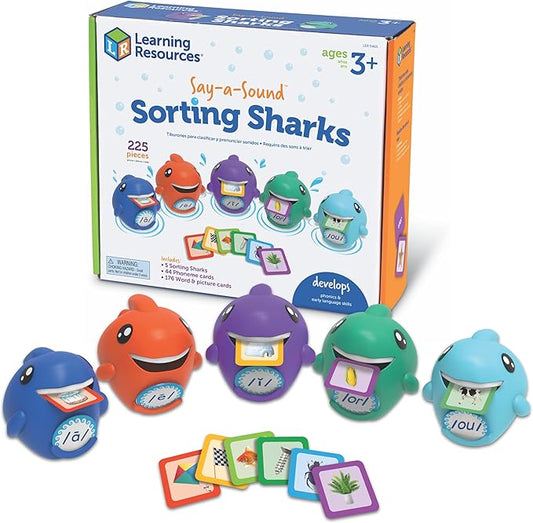 Learning Resources Say-a-Sound Sorting Sharks - Montessori Toys, Kindergarten Learning Activities, Phonemic Awareness Flash Cards, Dyslexia Tools for Kids, Speech Therapy Materials, Learn to Read by LearningResources