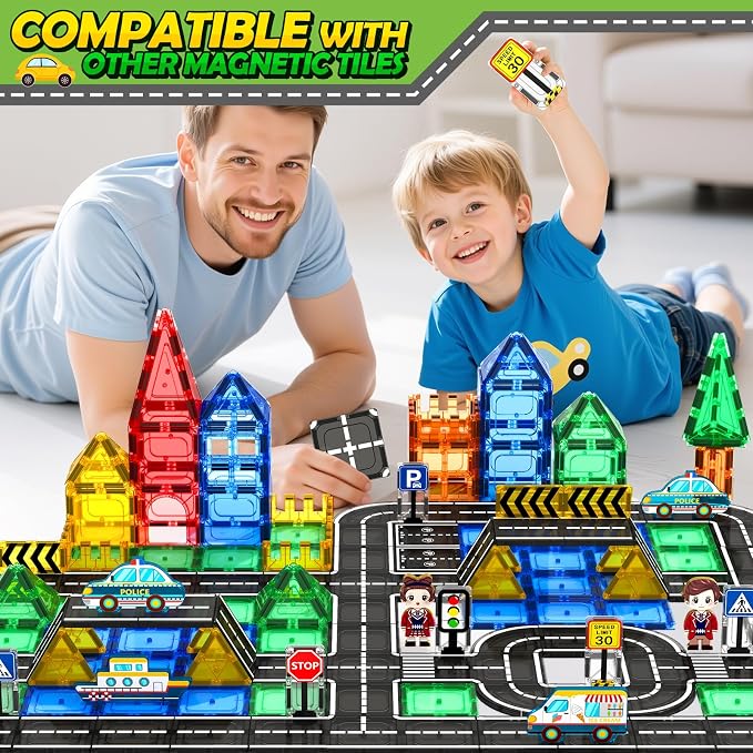 Magnetic Tiles Road Toddler Toys, Magnet Building Blocks for Kids Ages 3-5 4-8, STEM Learning Construction Toys Games, Ideal Gifts for 3+ Year Old Boys Girls - Image 6