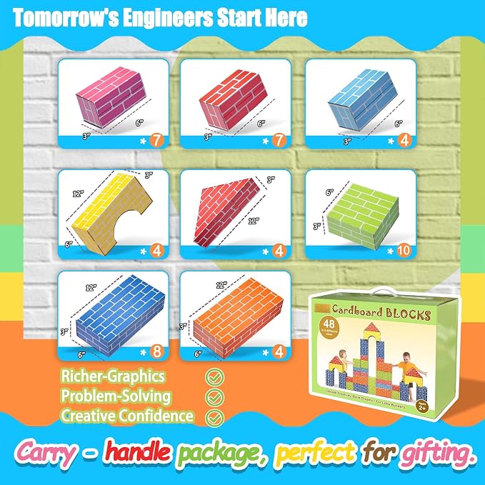 48-Pack Cardboard Building Blocks for Kids: Heavy-Duty Jumbo Stacking Gifts - Image 4