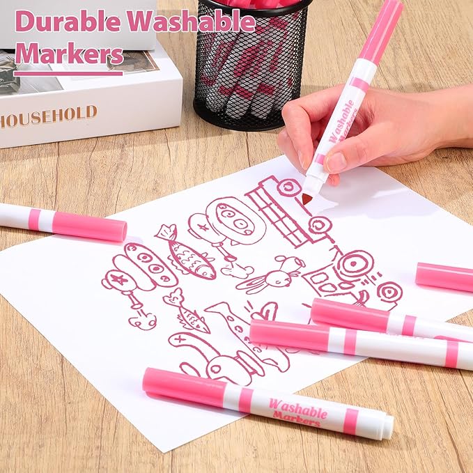 Janlaugh 36 Pcs Pink Washable Markers Bulk Coloring Broad Line Markers for Kids Pink Conical Tip Drawing Pen for Christmas,School Supplies, Travel Art Baby Shower Gender Reveal Party Supplies, Ages 6+