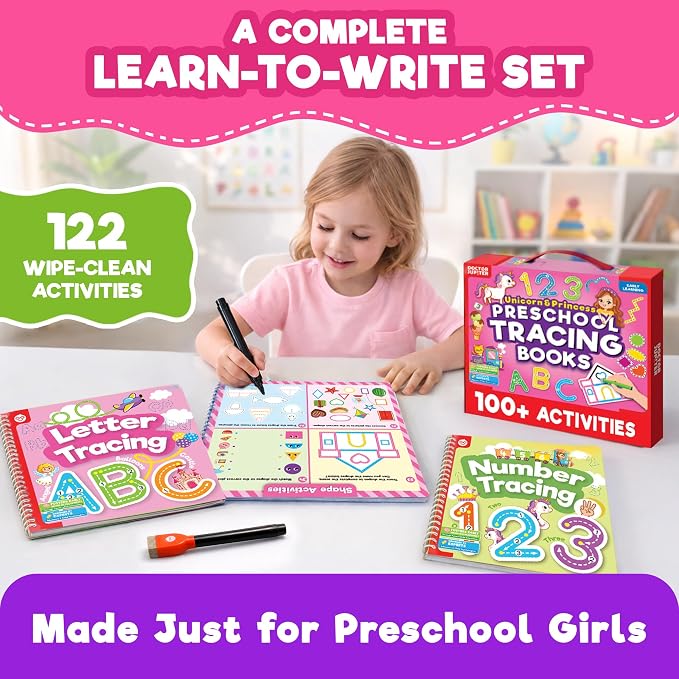 Doctor Jupiter Preschool Tracing Books for Toddlers, 3+ Year Old Kids |Learning Activity Books, Unicorn & Princess Educational Toys, 100+ Wipe Clean Preschool & Kindergarten Activities - Image 2