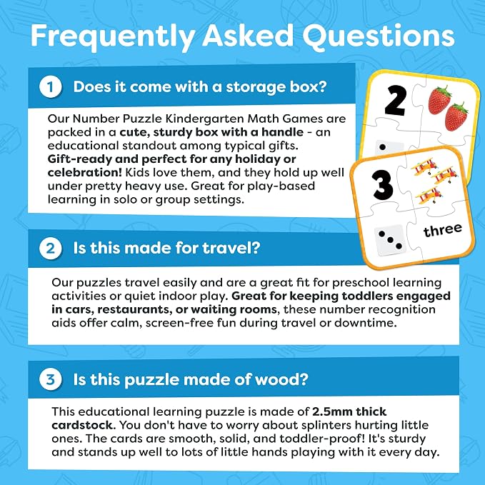 Number Puzzle Kindergarten Math Games - Number Puzzles for Kids Ages 3-5 - 20 Sets Matching Puzzle Toddler Learning Toys - Preschool Classroom Must Haves - Math Manipulatives Kindergarten - Image 9