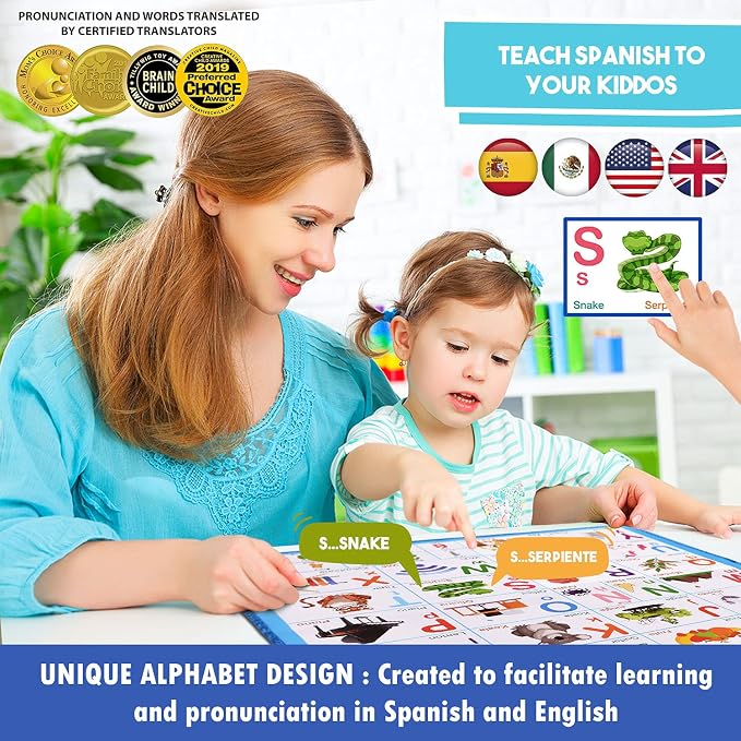 English & Spanish Alphabet Poster - Interactive Bilingual Toys for Toddlers - Image 2