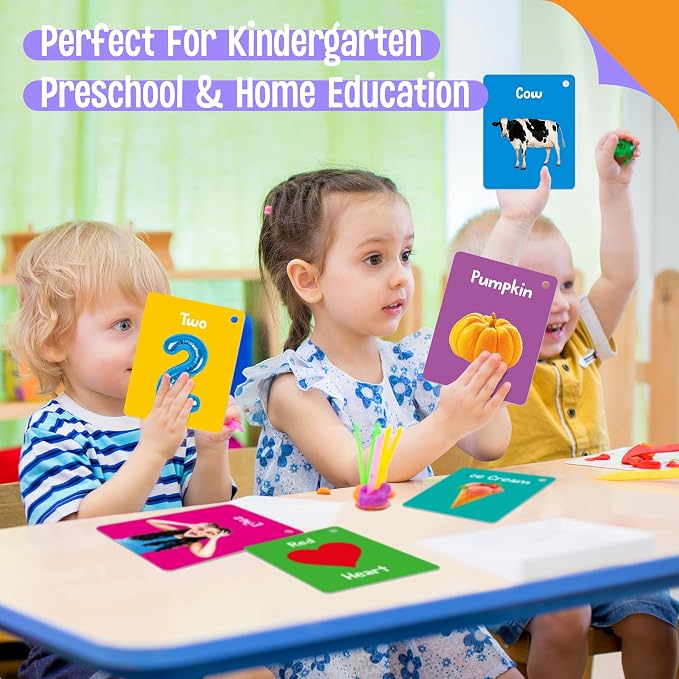50 PCS Early Learning Flashcards, 7 in 1 Double Sided Cards- Alphabet, Numbers, Foods, Animals, Shapes, Colors with 2 Reclosable Rings, Learning Tool for Pre-K Kindergarten Toddlers - Image 6