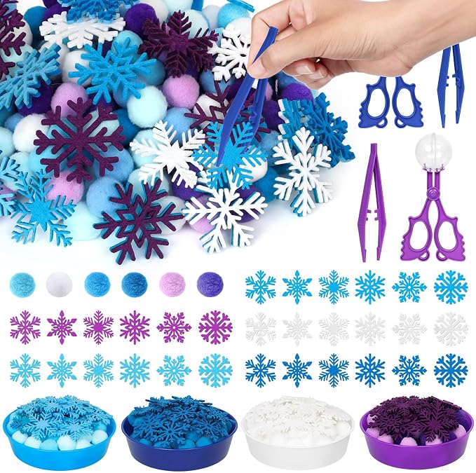 209 Pcs Winter Sensory Bin Items Winter Snowflake Counting Sorting Sensory Bin Filler Fine Motor Toys Frozen Snowflake Counts Winter Xmas Counting Toys for Preschool Education Activities by Unknown