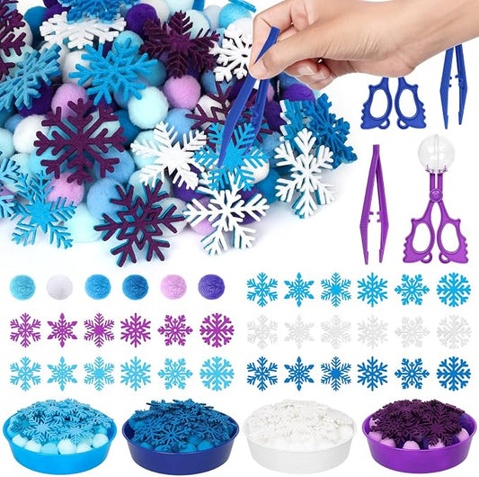 209 Pcs Winter Sensory Bin Items Winter Snowflake Counting Sorting Sensory Bin Filler Fine Motor Toys Frozen Snowflake Counts Winter Xmas Counting Toys for Preschool Education Activities by Unknown