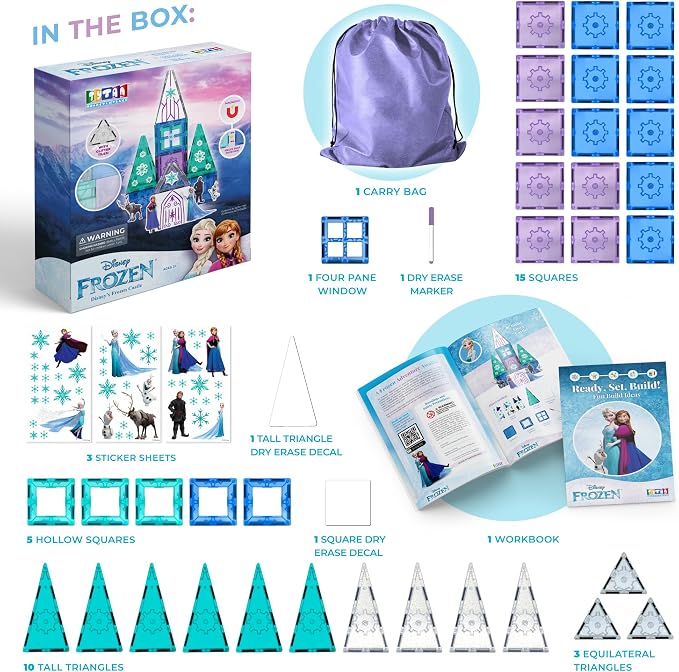 Tytan Toys Disney Frozen Magnetic Tiles Princess Castle - 41-Piece STEAM Building Set with Glitter Tiles & Elsa, Anna, Olaf Stickers - Educational Frozen Toys for Girls Age 3-4+ - Image 3