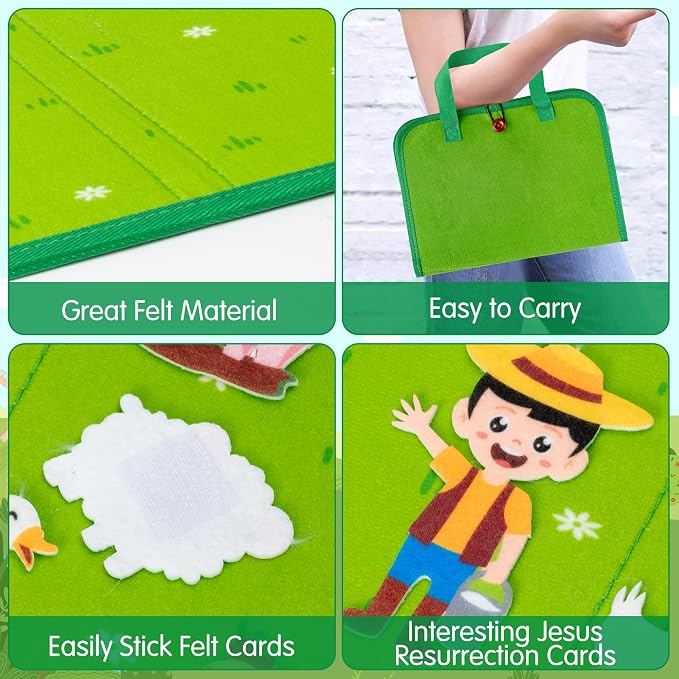 WATINC Travel Felt Board Story Set - 25PCS Portable Felt Board Educational Birthday Gift for Boys & Girls, Themed Storytelling Preschool Early Learning Interactive Play Kit for Toddlers (Farm Animals) - Image 3