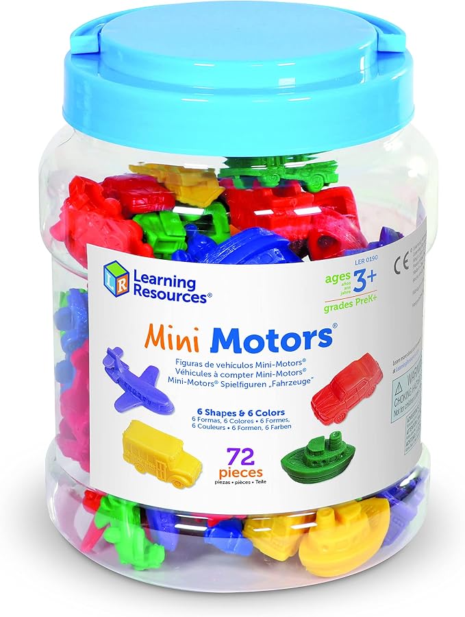 Learning Resources Mini Motors Counting and Sorting Fun Set - 72 Pieces, Ages 3+ Car Counters for Kids, Preschool Math Counters, Math for Preschoolers - Image 4