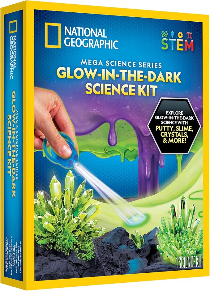 NATIONAL GEOGRAPHIC Mega Science Kit - Glow in The Dark Lab with Crystal Growing Kit, Slime Making, Glowing Putty, and More Science Experiments, Slime Kit for Boys and Girls (Amazon Exclusive) by BlueMarbleToys