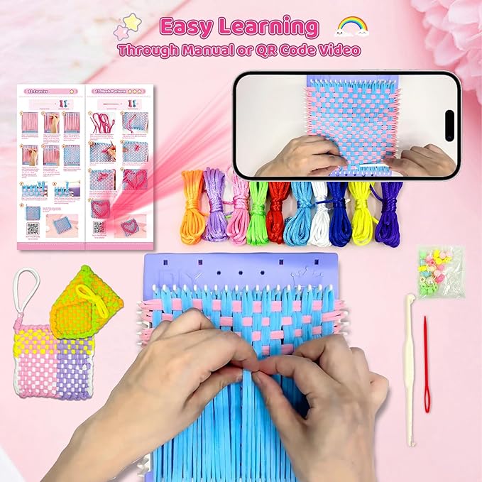 Weaving Loom Kit Toys & Friendship Bracelet Making Kit for Kids, Birthday Christmas Gifts for Girls Ages 6 7 8 9 10-12, Potholder Coaster Rainbow Bands Weaving Kit, Creative DIY Arts and Craft Looms