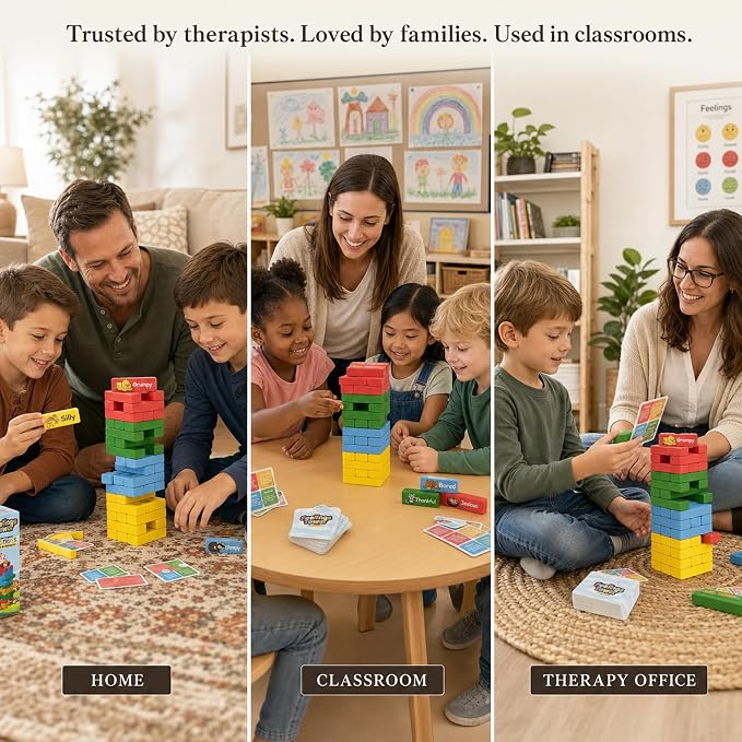 Feelings Tower Therapy Games for Kids & Teens - Social Emotional Learning Toy, 48 Emotion Cards & Animal Stacking Blocks - Play Therapy Toys, SEL & Social Skills Games for Kids, Counseling - Image 5