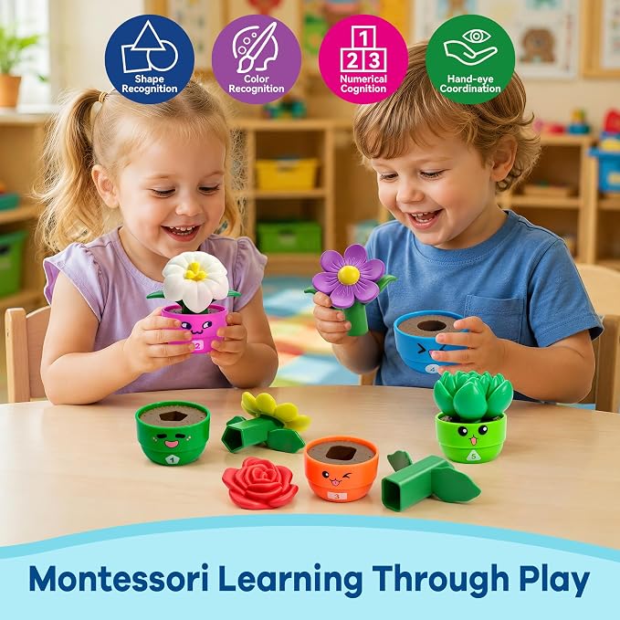 GEERAY 5 Sets Montessori Toddler Flower Garden Toys, Color Shape Sorting & Matching Game for Kids, Spring Toy Sensory Gardening Gift for 1 2 3 Year Old Girls & Boys, Preschool Classroom Learning - Image 2