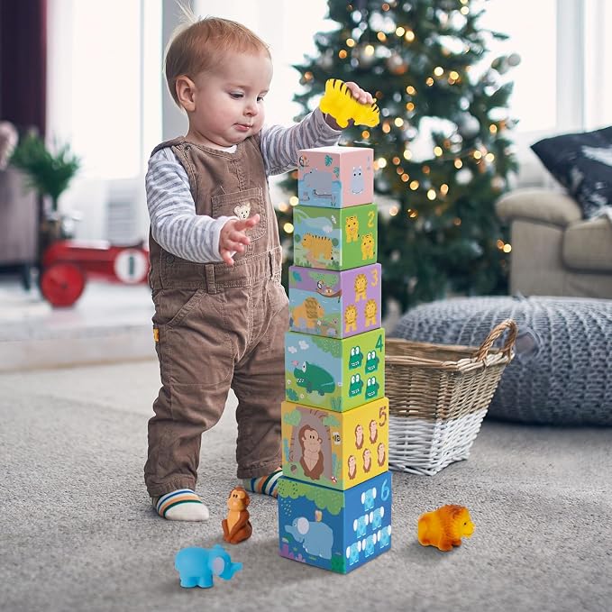 Sorting and Stacking Toys Blocks for Toddler Gifts 1-3, Soft Safari Animal - Image 7