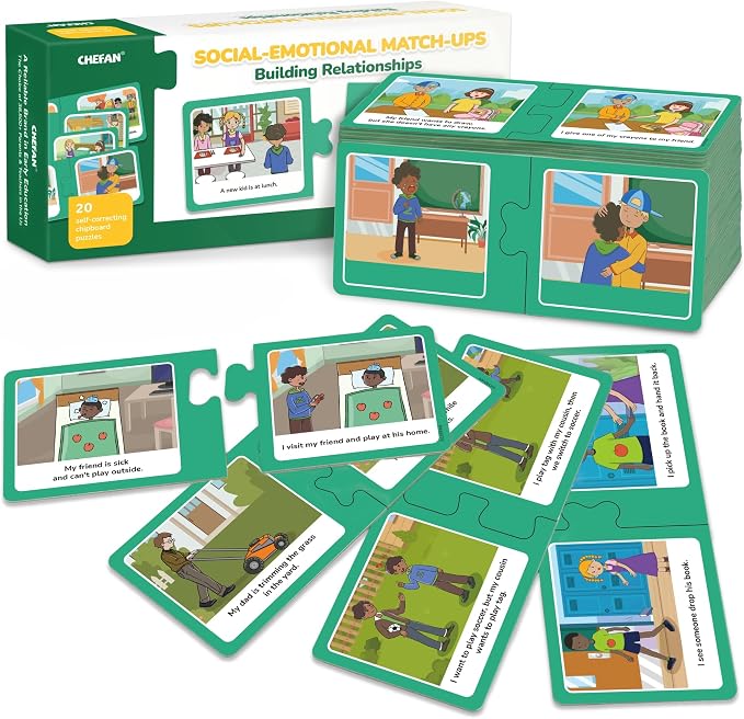 CHEFAN Building Relationships Puzzle Cards, Social Skills, Autism Learning Materials, Speech Therapy Materials, Social Emotional Learning Toys and Games for Kids, 40 Pieces, Ages 3+ by CHEFAN