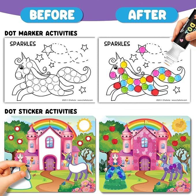Chalkola Dots of Fun, 8 Washable Dot Markers + Dot Art Sticker Activity Kit - Image 8