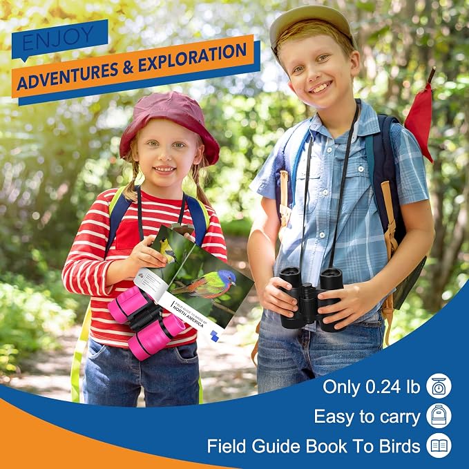 Boy Toys Ages 3-8: Kids Binoculars with Bird Watching Manual 4 5 6 7 8 Year Old Boys Girls Christmas Birthday Gifts Outdoor Travel Binoculars Toy for Kid Age 4-6 Toddler Camping|Hiking Toys - Image 2
