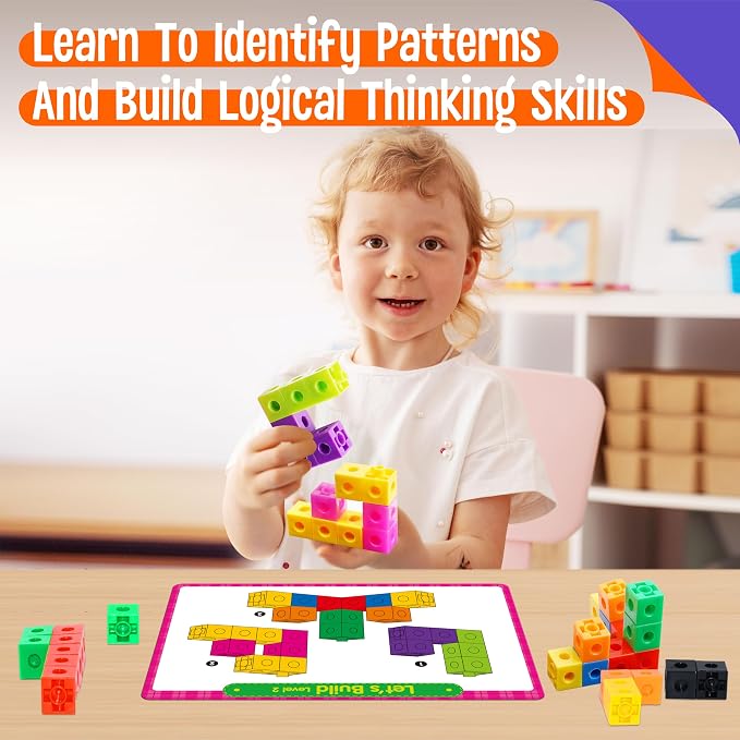 Math Linking Cubes, 100 Math Cube Manipulatives with 30 Learning Activities plus 192 Reusable Stickers, Number Counting Blocks Snap Linking Math Counters, Fun & Educational Pre-K Counting Blocks - Image 5