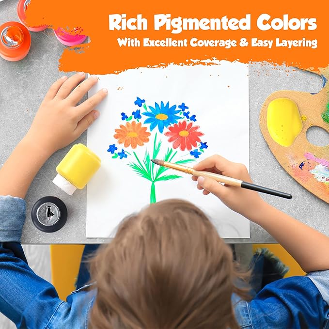 EXTRIC Washable Paint for Kids 6 Color, Non-Toxic Tempera Kid Paint 2 oz Bottles, Vibrant Pigments, Easy-Clean Toddler Paints, Kids Painting Set Arts and Crafts Supplies