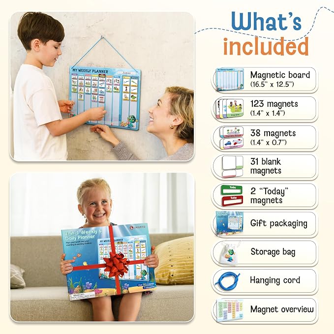 LIKARTO Visual Schedule for Kids - 2-in-1 Weekly + Daily Schedule - Magnetic Schedule with 188 Magnets and Magnetic Backing - Chore Chart Kids - Routine Chart for Toddlers, Autism, ADHD - Blue - Image 6