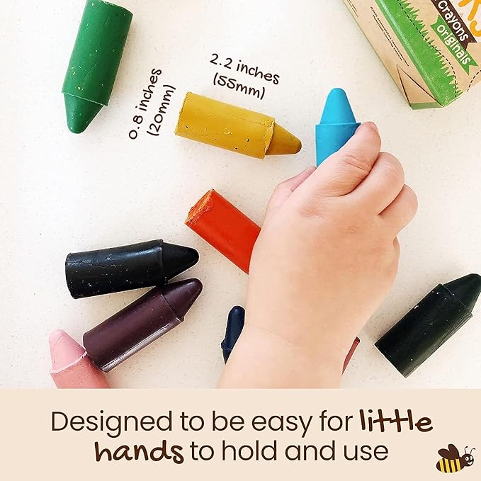 Honeysticks 100% Pure Beeswax Crayons (12 Pack) - Non Toxic Crayons for Toddlers 1-3, Safe for Baby from 1 Year Old Plus, Handmade with Natural Beeswax and Food-Grade Colors, Eco Friendly