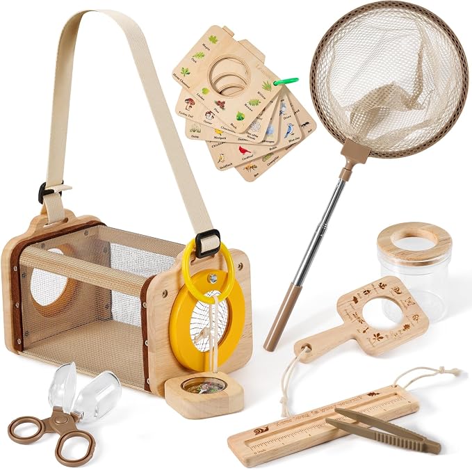 Wooden Bug Catcher Kit for Kids,10PCS Kids Bug Catching Kit with Bug Collector,Butterfly Net,Magnifying Glass,Toddler Bug Habitat Outdoor Explorer Kit Bug Collection,Nature Gift for Boys&Girls by Unknown