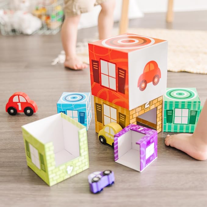 Melissa & Doug Nesting and Sorting Garages and Cars with 7 Graduated Garages and 7 Stackable Wooden Cars - FSC Certified - Image 8