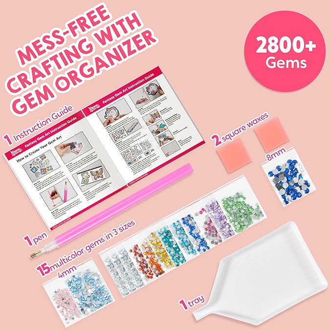 Klever Kits 16 Projects Gem Painting, Kids Diamond Gem Painting Kit with 5D Gem, Arts and Crafts for Girls Ages 6-12, Gem Craft Activities Kits (Fantasy)