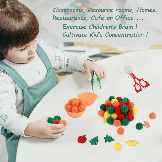 Apple Sensory Bin Filler, Fall Theme Gift,Trees, Leaves, Bells,Pom Poms, Counting Sorting Set,Toddler Toys, Fine Motor Toys Preschool Education Toys,for 3+ Years Old Kids, 294pcs. - Image 2