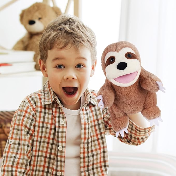 Animal Hand Puppets 11 Inch Sea Turtle Plush Dinosaur Animals Hand Puppet Toys Role-Play Toy Puppets for Kids Storytelling Imaginative Pretend Play Teaching Preschool(Sloth)