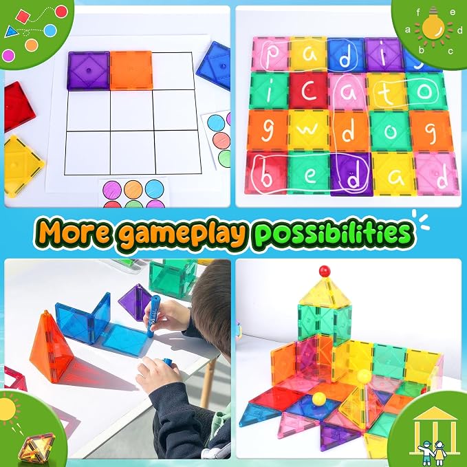 Magnetic Tiles Toddler Toys Magnetic Building Blocks for Kids Ages 3-12 STEM Educational Toys for Girls & Boys Sensory Toys for Kids with Autism Classroom Must Haves Outdoor Toys - Image 2