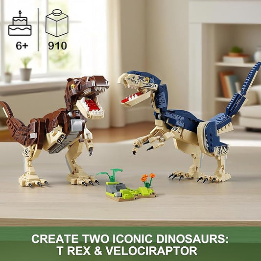 910-Piece Dinosaur Toy Building Sets, Build Mighty T.rex & Velociraptor, Dinos World Building Kit for Boys and Girls Ages 6+ Year Old, Gift Ideas for Christmas and Birthdays