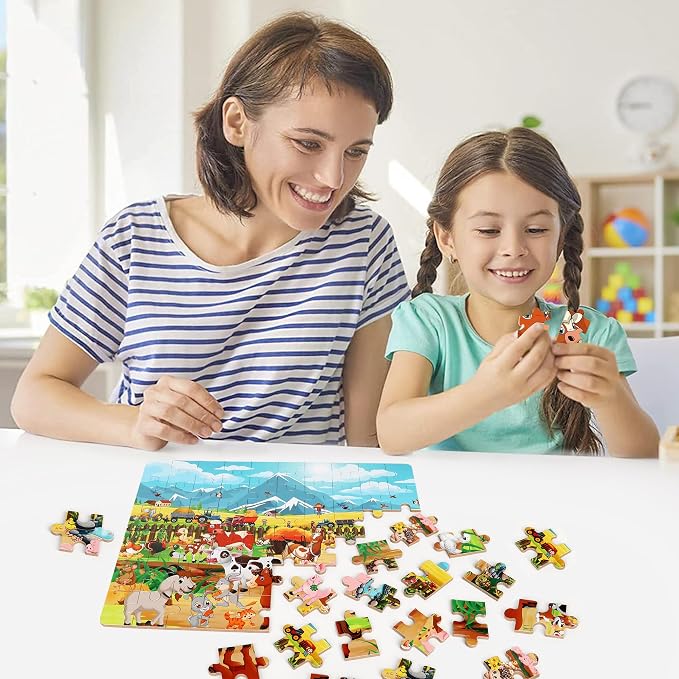 LELEMON Puzzles for Kids Ages 4-8 6-8 8-10 Farm Animals Jigsaw Puzzles Boys Girls Children Learning Educational Puzzles Portable Box Pack Toy 60 Pieces - Image 6