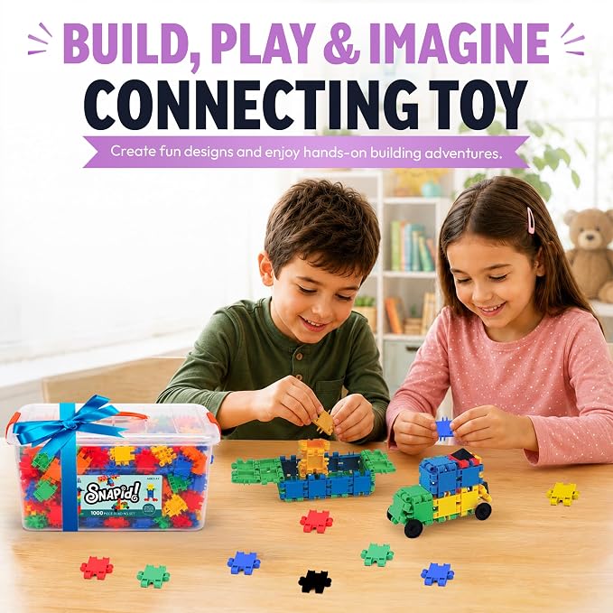 Snapid Building Bricks 1000 Pcs Connecting Toy - Strong Durable Colorful Block Set w Storage, Interlinking Construction Blocks for Kids - STEM Development, Creativity and Educational Children Toys, 4+ - Image 4
