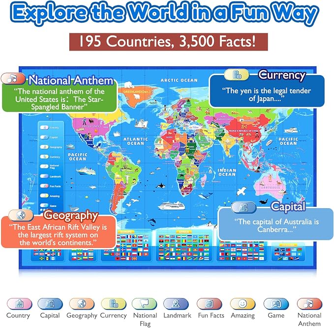Goldge Interactive World Map for Kids Ages 5-12 with Talking Pen - Image 3