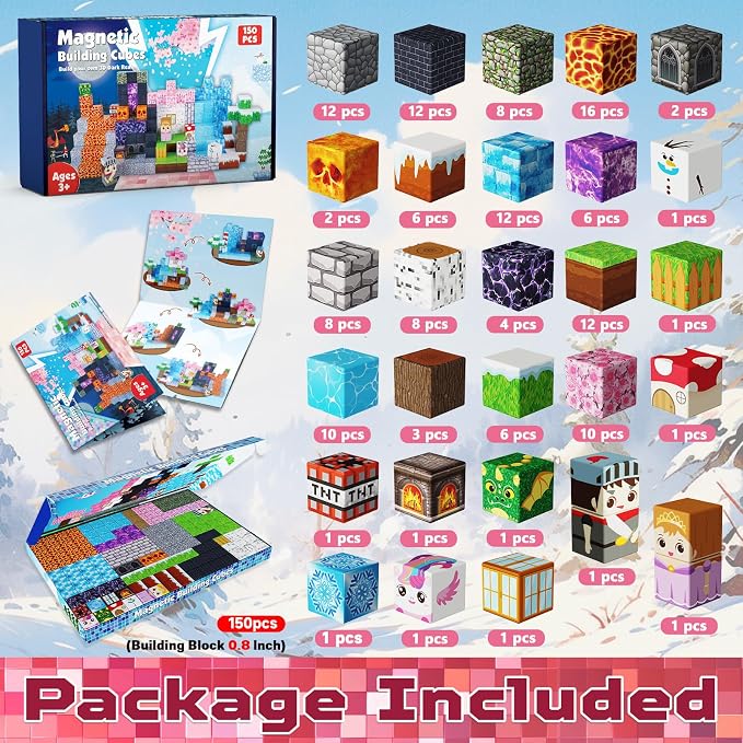 Magnetic Blocks - 150PCS Magnetic Building Block Cubes Dark Forest Glacier Castle, Magnet Toy Building Sets for Kids Age 3+, STEM Stacking Construction Toys Easter Gift for Boys Girls Age 4-8, 8-12 - Image 2