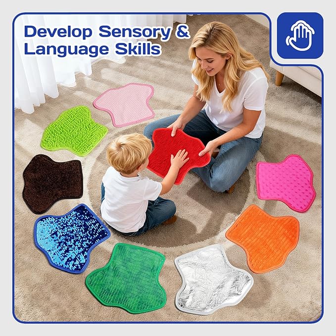 Large Sensory Mats w/Guide & Cards(11''x 9''), Autism Sensory Products, T-Shirt Shaped Sensory Wall Panel for Kids, Ideal Sensory Tile Toys for Classroom/Home/Therapy Room