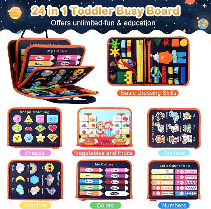 Teefrye Toddlers Busy Board Montessori Toys for Boy Learning Activity Book - Image 2