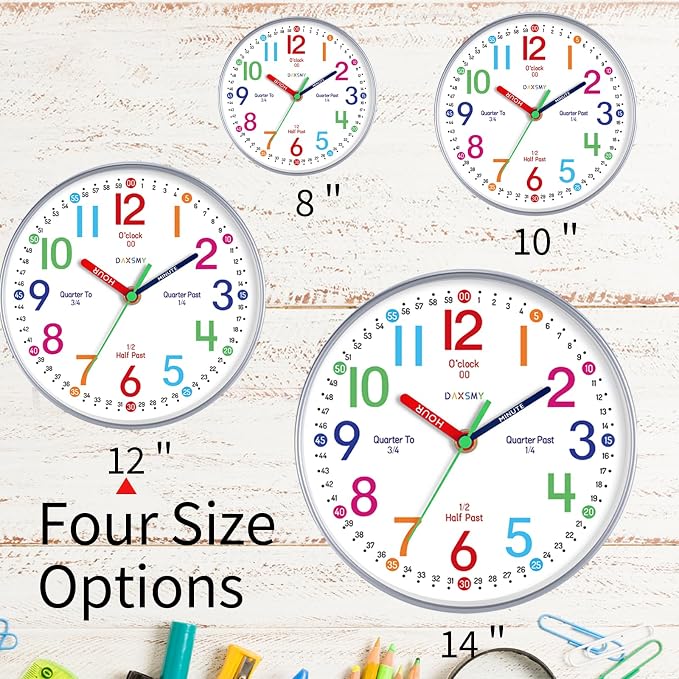 Roymnie Wall Clock 12" for Kids Learning Battery Operated Teaching Silent - Image 2
