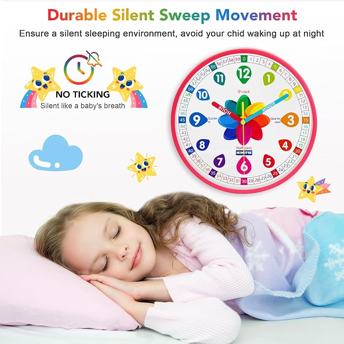 Homotte Learning Clock for Kids | Silent Telling Time Educational Clock - Image 5