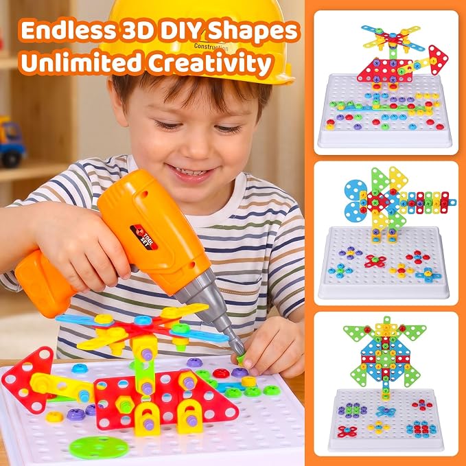STEM Drill & Build Kit for Kids Ages 3-8 | Electric Toy Drill with 193+ Pieces (Screws, Nuts, Rainbow Fasteners) | Creative Design Construction Toys for Boys Girls | Gift for Birthdays, Christmas - Image 3