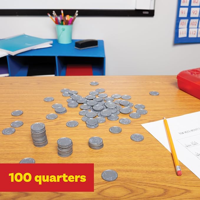 LEARNING ADVANTAGE Play Quarters, Set of 100 Plastic Coins - Image 2