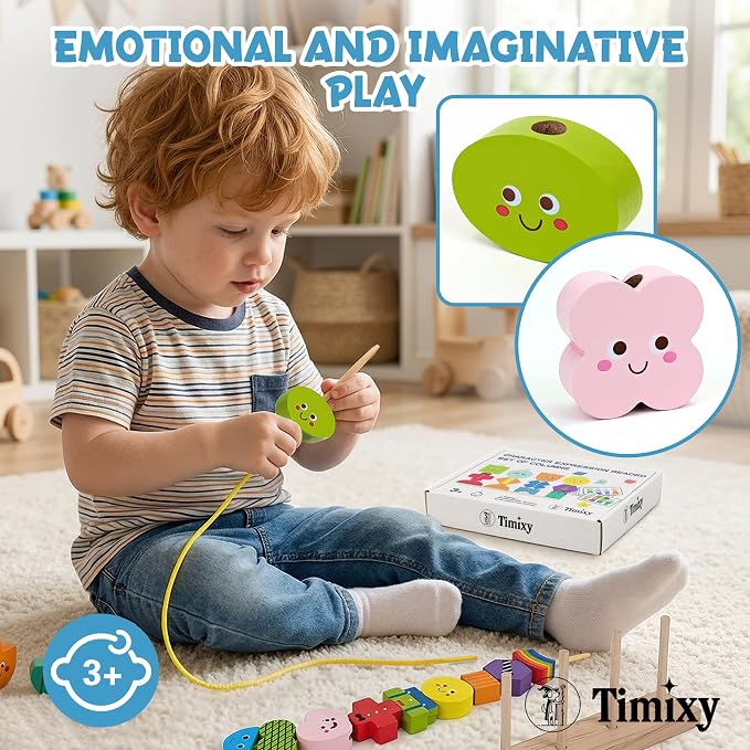 Montessori Wooden Stacking Lacing Beads Toy, STEM Sequencing Ages 3+ - Image 5