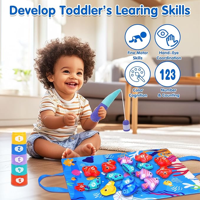 Montessori Toys for 1 Year Old: Cloth Fishing Game with Stacking Cups - Image 3
