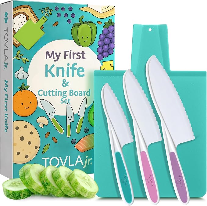TOVLA JR. Premium Montessori Kid-Safe Knife & Cutting Board Set – Real Kitchen Tools for Toddlers & Young Kids Learning to Cook, Safe & Easy for Begin... by TovlaCo