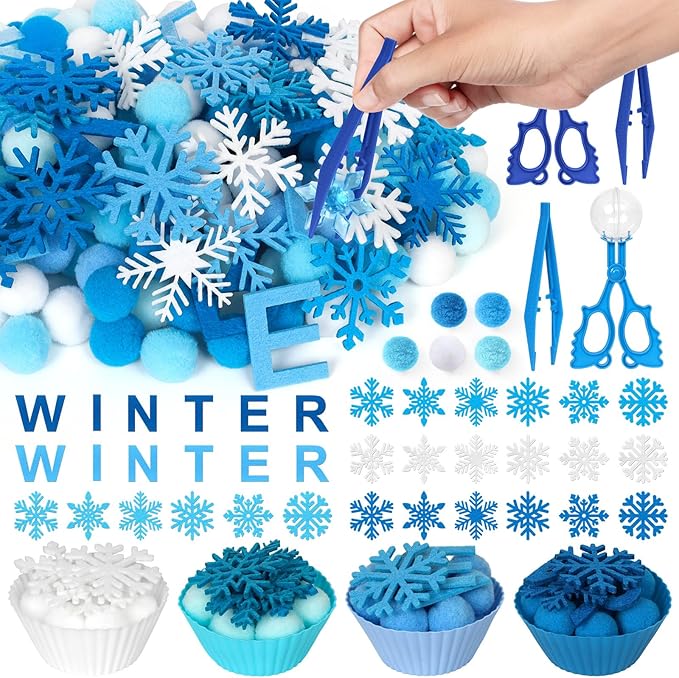 212 Pcs Winter Sensory Bin Items Hello Winter Snowflake Counting Sorting Sensory Bin Filler Fine Motor Toys Snowflake Counts Winter Xmas Counting Toys for Preschool Education Activities by Unknown