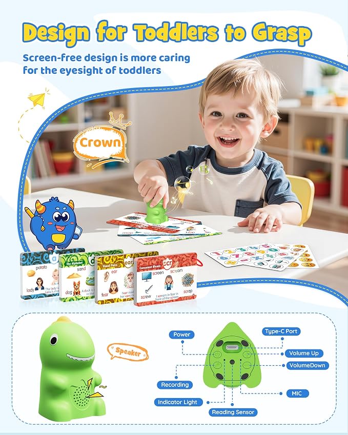 TEKFUN Dinosaur Talking Pen, 73 Phonics Cards, 6 Stickers for Toddlers - Image 5